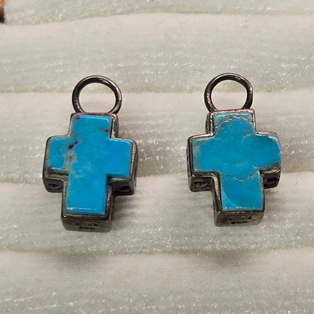 VTG Southwestern Sterling Silver Turquoise Cross Charms Reversible Pendant Set